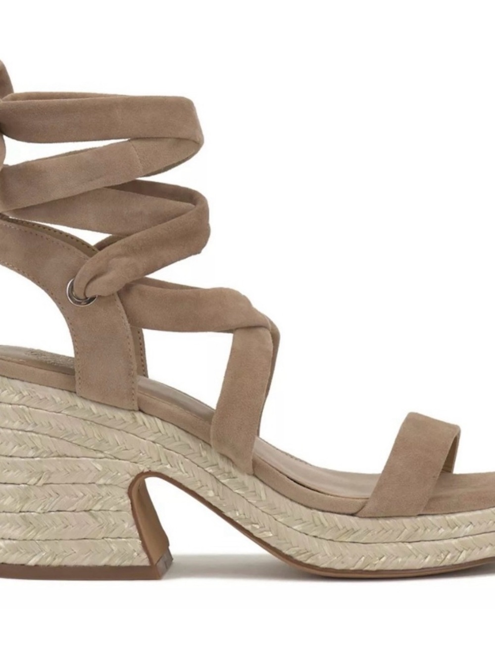 Women's Taupe Suede Wrap Espadrille Wedge Sandal